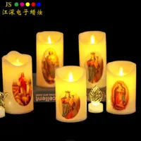 カトリックの宗教的なアイテムキラキラ教会の柱宗教的なイエス電子電気LEDフレームレスLED本物のワックスキャンドル