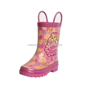 Portable waterproof Children Shoes for Girls and Boys Cartoon Pink dog Rubber Kids Rain Gum Boots