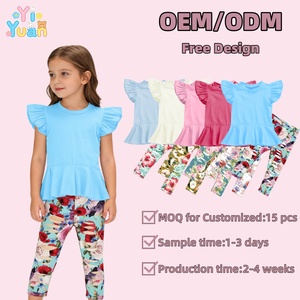 Ensemble de vêtements pour filles, 2 pièces, été, manches bouffantes, chemise unie, imprimés personnalisés déchirés, shorts doux, tendance, OEM ODM - Product Image 1