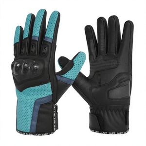 Gants de course LAZIB SPORTS à doigts entiers en cuir respirant avec fermeture éclair et design perforé pour la conduite en extérieur unisexe - Product Image 1