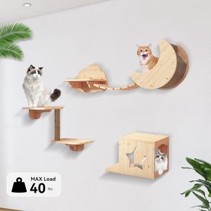 Juego de estantes de pared de madera maciza para gatos, 7 Uds., moderno, bricolaje, casas de estrellas, condominios, perchas, poste para rascar, puente para gatitos, muebles para mascotas - Product Image 6