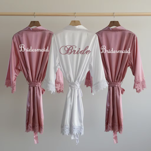 Oferta Especial: Bata Kimono <span class=keywords><strong>de</strong></span> Satén <span class=keywords><strong>de</strong></span> Seda con Ribete <span class=keywords><strong>de</strong></span> Encaje, Tallas Grandes, para Boda, Fiesta <span class=keywords><strong>de</strong></span> Cumpleaños, Spa, Novia, Dama <span class=keywords><strong>de</strong></span> Honor, Niña <span class=keywords><strong>de</strong></span> las Flores, Personalizable OEM - Product Image 2