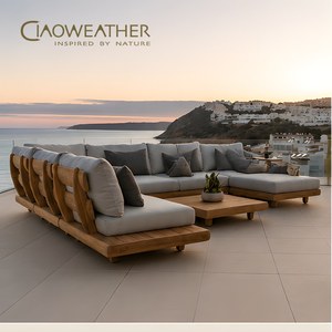 Sofá Seccional de Madera de Teca Moderno y Lujoso, Juego de Muebles de Patio para Jardín <span class=keywords><strong>Exterior</strong></span> - Product Image 1