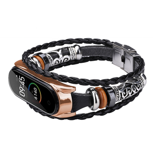 Correa de Repuesto Clásica Retro Dorada y Blanca para <span class=keywords><strong>Mi</strong></span> <span class=keywords><strong>Band</strong></span> 5/6, Brazalete de Cuero con Cuentas y Cierre de Mariposa - Product Image 1