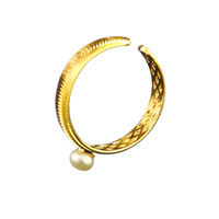 Bague ouverte minimaliste pour femme, motif cercle ondulé, design de niche européen et américain, avec perle baroque d'eau douce