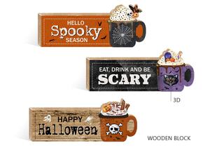 Letrero de caja de bloques de madera con diseño de <span class=keywords><strong>Halloween</strong></span> decorativo inspirador para decoración del hogar, arte de escritorio y puerta, artesanías de madera y cajas de madera - Product Image 5