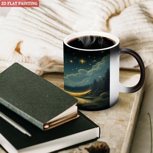 Taza de Cerámica de 11 oz, Taza Mágica que Cambia de Color con el Calor, para Sublimación, con Diseño de Luna y Cielo Nocturno - Product Image 3