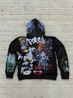 Hoodie Rajut Kustom dengan Ritsleting, Cetak DTG Seluruh Bagian, Efek Langit Berbintang Berhias Rhinestone, Hip Hop Kasual Oversized, Streetwear Berkualitas Tinggi