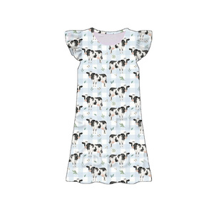 Vestido infantil personalizado GSD3898 con estampado de dibujos animados para niñas, vestido de manga volante para niñas, venta al por mayor, vestido para el regreso a clases. - Product Image 2