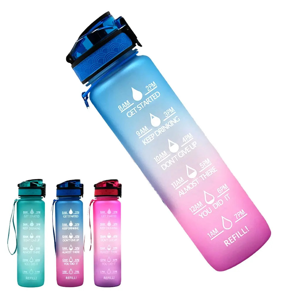 Reusable Plastic Tritan Custom Air Motivational Sublimation Bpa Free 32oz Gym Gallon Sport Water Bottle with time marker
