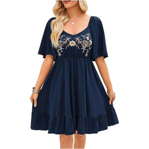 FOXA Women's Floral <b>Boho</b> Mini <b>Dress</b> Scoop Neck Elastic Waist A-Line Casual <b>Summer</b> <b>Dress</b> - Product Image 1