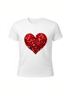 T-Shirt da Donna a Maniche Corte, Vestibilità Slim, Collo Tondo, Stampa Cuore Rosso Brillante, Moda Casual Primavera Estate, 100% Cotone Jersey - Product Image 1