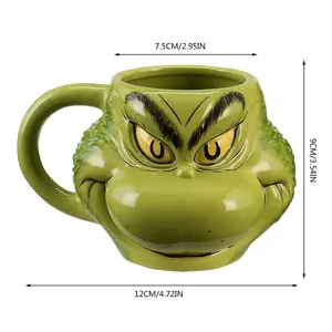Taza Navideña con Diseño de Duende Travieso, Linda y <span class=keywords><strong>Kawaii</strong></span>, Taza Verde 3D de Cerámica con Diseño de Duende Travieso, Taza para Leche, Café, Agua, Regalo - Product Image 6