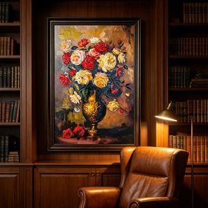 Arte da parete <span class=keywords><strong>vaso</strong></span> d'oro lusso rosa rilievo 3D pittura a olio natura morta decorazione casa - Product Image 5