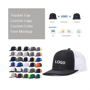 หมวกแก๊ปทรงทรัคเกอร์สีดำคุณภาพสูง 6 แผงตาข่ายแบบ Snapback สีขาวสำหรับผู้ชาย หมวกแก๊ปแบบกำหนดเองทรง Low Profile 112 Richardson - Product Image 1