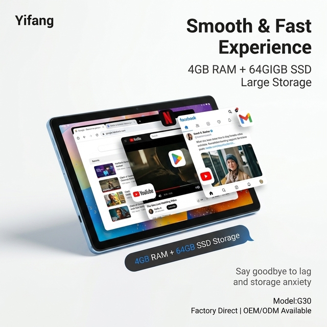 Yifang's New Portable 10.1inch Android 14 System Tablet PC with Unisoc Tiger T310 Quad-core Processor and Type-C Interface Table
