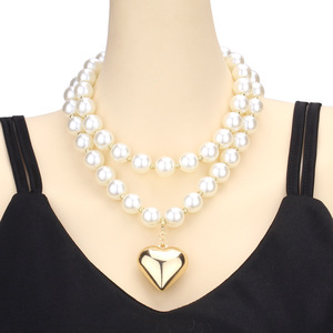 Collar de perlas de imitación de doble capa para mujer, joyería geométrica con cuentas redondas para fiesta - Product Image 5