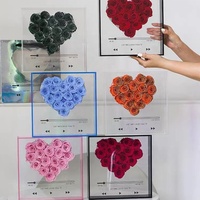 Quadratischer Acryl-Blumenstrauß mit Konservierter Rose, Ewige Blume Geschenkbox für Weihnachten, Erntedankfest, Muttertag, Geburtstag, Langlebig