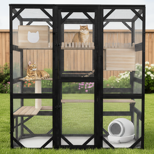 Catio Grande para Gatos al Aire Libre, Casa para Gatos con Acceso Interior, Jaula para Gatos con 5 Puertas de Acceso, Techo Impermeable, Grandes Plataformas para Saltar - Product Image 1