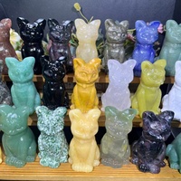 Statue de chat en obsidienne noire naturelle sculptée, polie, figurine animale en cristal mélangé pour le stock de magasin de cristaux et l'ornement de la maison, vente en gros