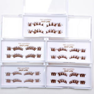 Extensions de cils individuels auto-adhésifs en grappe marron 8-16mm, synthétiques, sans cruauté animale, pour volume, outil de maquillage - Product Image 1