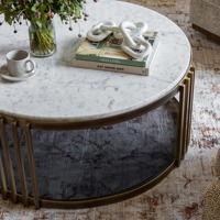 Table à thé ronde de style moderne simple meubles de salon base en acier inoxydable en métal solide et tables basses en marbre blanc