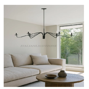 Lustre moderne noir linéaire de qualité supérieure à 6 lumières, fait main, style minimaliste du milieu du siècle, luminaire de plafond pour salle à manger - Product Image 1