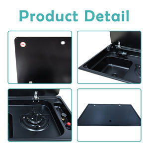 JDA Revêtement Noir 304 Acier Inoxydable RV Évier et Brûleur Table de Cuisson Combo avec Couvercle en Verre Trempé <span class=keywords><strong>pour</strong></span> Caravane Camper Yacht - Product Image 5