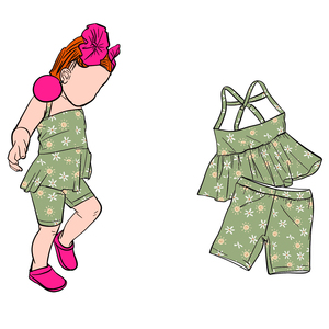 B9 3-7 Day OEM/ODM <b>Bicycle</b> Shorts Baby Cotton X Back Top Set Custom Print Hot <b>Sale</b> Baby Girls Set - Product Image 4