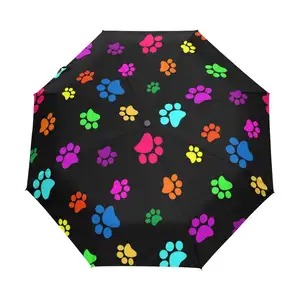 Guarda-chuva compacto para viagem, guarda-chuva colorido compacto para cães com estampa de pata, cor completa, proteção anti uv, à prova d' água, automático