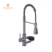 Robinet de cuisine industriel moderne en laiton finition bronze vieilli avec douchette extractible, rince-verre et lave-tasses, monocommande, à poser sur plan