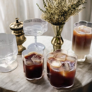 Verre à boisson en verre côtelé en forme de fleur, verre à dessert transparent, verre à parfait 210 ml pour café, thé, jus, fête - Product Image 2