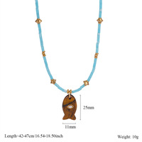 Collier imperméable en acier inoxydable avec pendentif poisson en pierre naturelle, sans ternissement, pour femmes et jeunes filles
