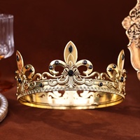 Diadèmes de roi en alliage d'or antique de haute qualité, en cristal, argent, baroque rond, diamant, réglable, couronnes de diadèmes pour hommes