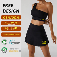 Ensemble jupe de tennis noire asymétrique pour femme, deux pièces, personnalisable OEM, marque privée, vêtements de sport, vente en gros, jupe de fitness et de golf
