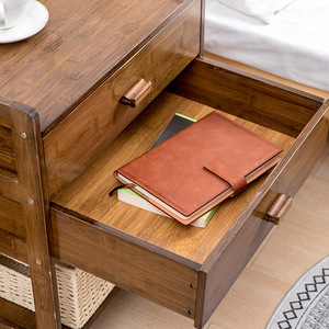 Mesita de noche moderna y sencilla de madera maciza con 2 cajones y cesta de almacenamiento para dormitorio - Product Image 3