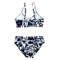 Maillot de bain deux pièces pour filles, noir et blanc, imprimé feuilles tropicales, maillot de bain séparé pour enfants, pour la plage et la piscine, vente en gros