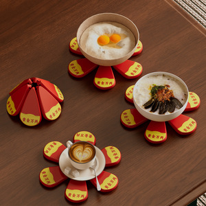 Money <b>Tree</b> Heat Insulation Mat Red Foldable Cup Bowl Mat New Chinese Style <b>Table</b> Decoration Gift - Product Image 4