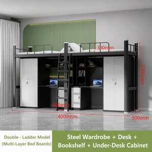 <span class=keywords><strong>Lit</strong></span> superposé en acier robuste avec bureau et <span class=keywords><strong>armoire</strong></span> pour étudiants universitaires et adultes, <span class=keywords><strong>lit</strong></span> de dortoir avec barrière haute et échelle - Product Image 3