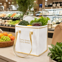 Sac isotherme personnalisé avec logo blanc en non-tissé, doublure en aluminium, bord doré, pour cadeaux promotionnels