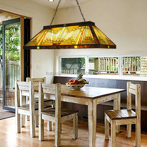 Lustre rectangulaire Tiffany de 48 pouces en verre teinté avec 6 lumières, style américain, installation facile pour salle à manger - Product Image 4