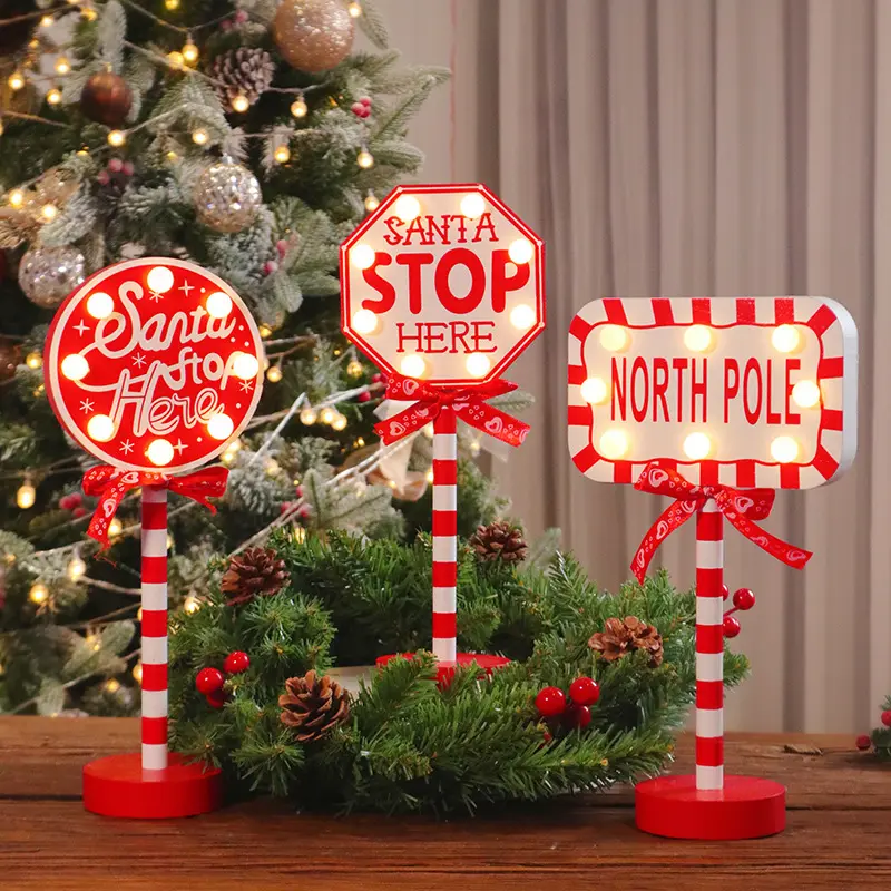 Led in legno natale Santa Stop segnale di luce Santa all'aperto decorazioni natalizie lampione