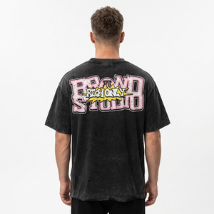 Custom Slogan Silk Screen Printed Oversized Crop T-Shirt <b>Men's</b> Short Sleeve <b>Turtleneck</b> 100% Cotton Formal Black - Product Image 6