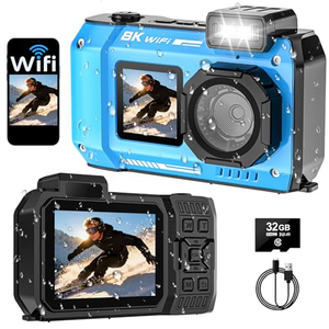Caméra numérique étanche 33FT IP68, caméra vidéo selfie, mise au point automatique avec lumière SOS, batterie 2500 mAh, caméra compacte - Product Image 1