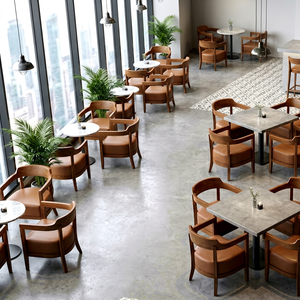 Ensemble de meubles de restaurant, structure en bois, table en faux marbre, design moderne minimaliste, pour restauration commerciale, usage commercial - Product Image 1