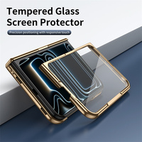 Étui de téléphone en cuir PU vegan de haute qualité avec charnière électroplaquée pour iPhone Duo avec protection d'écran en verre trempé antichoc