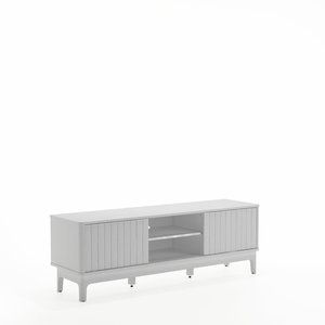 Meuble TV moderne en bois blanc avec portes à nervures et étagères ouvertes pour salon - Product Image 2