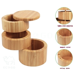 Boîte à épices en bois de bambou à 3 niveaux Boîte à sel empilable avec couvercle magnétique - Product Image 2
