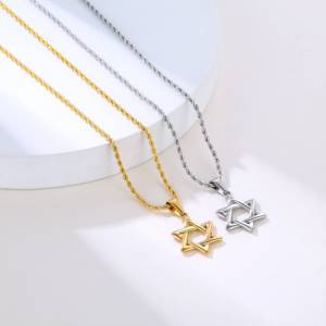Collier rétro punk pour homme en acier inoxydable plaqué or 18 carats, bijoux religieux personnalisés hip-hop, étoile de <span class=keywords><strong>David</strong></span> - Product Image 5