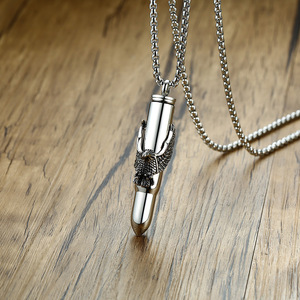 Personalizar recuerdo joyería puede abrir águila bala diseño plata oro Acero inoxidable urna cenizas cremación cadena colgante collar - Product Image 3